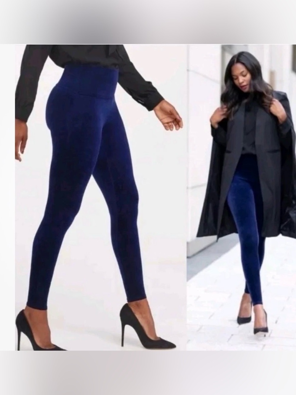 Spanx Velvet Leggings Lapis Night Blue Size XL Power Waistband Tummy Shaping